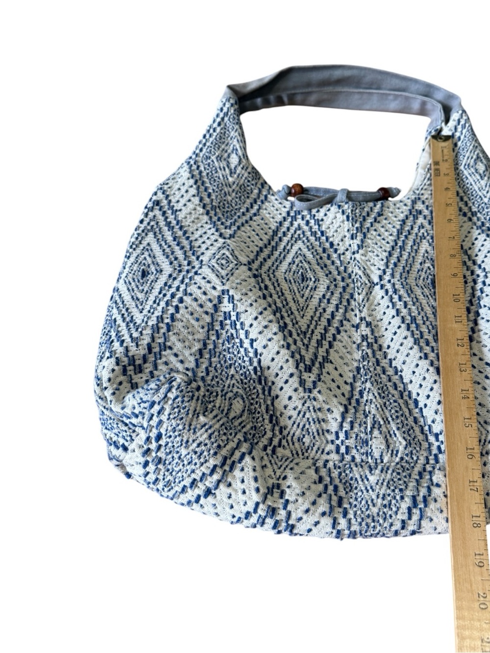 Blue and Cream Geometric Hobo Tote Bag Beach Bag - Picture 6 of 9